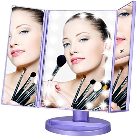 LEJU Makeup Mirror/Natural Daylight Lighted Vanity Mirror with Touch Screen Dimming, Detachable 10X Magnification Spot Mirror, Two Power Supply Mode (Purple)