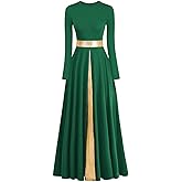 Z&X Praise Dance Modern Worship Liturgical Long Dresses for Women Metallic Color Block Church Robe Lyrical Dancewear