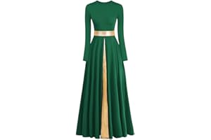 Z&X Praise Dance Modern Worship Liturgical Long Dresses for Women Metallic Color Block Church Robe Lyrical Dancewear