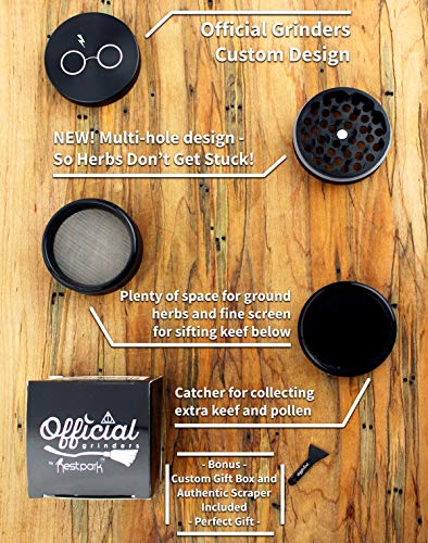 Official Potter Herb Grinder - Non Stick Multi Hole Design - 4 Piece Grinder For Herb & Spice With BONUS Scraper Tool - Potter Gifts - 2.3 Inches - Thumbnail 2