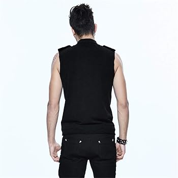 Amazon 悪魔ファッションパンク ロック男性ノースリーブシャツゴシックスタンドカラーブラックコットンタンクは夏クールシャツトップス Black S メンズ 通販