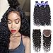 8A Brazilian Virgin Water Wave 3 Bundles With Lace Closure Free Part 100% Unprocessed Ocean Wave Deep Curly Bundles Human Hair Extensions Natural Color (20 22 24+18closure)