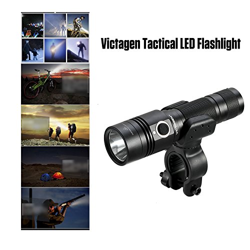 Victagen Tactical Flashlight, 2-in-1 Rechargeable LED Torch Light & Bike Front Light with Mount, CREE LED 1000 Lumens,IP65 Water-Resistant,4 Light Modes for Hiking Camping Commuting (Battery Included) - Thumbnail 4