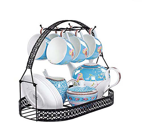 Wire Rack for Organizing 6*saucers & 6*cups & 6*spoons &1*teapot or Coffee Pot/espresso Set Rack /Tea Set Display Stand/cabinet Stacker/kitchen Handling Case