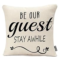 oFloral Be Our Guest Stay Awhile Family Friends Gift Throw Pillow Cover Cushion Case Cotton Linen Material Decorative 18" x 18" inches
