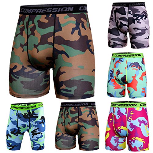 2019 Men's Camouflage Printed Compression Shorts Bike Jogger Shorts Bodybuilding Gym Running Workout Shorts Tights (Red, M)