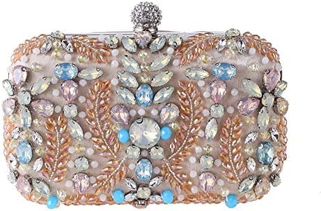 Well-Made Women's Hand-Inlaid Beaded Embroidered Evening Bag Wedding Dress Beaded Rhinestone Bag Geometric Banquet Clutch Bag Shoulder Strap Bracelet Backpack Exquisite (Color : Beige)