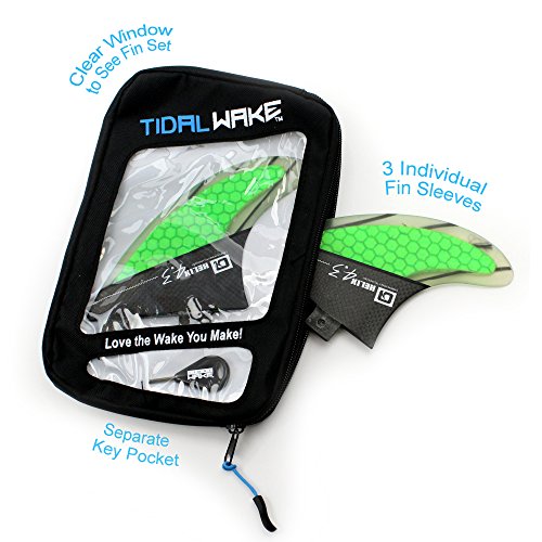 Tidal Wake Padded Fin Wallet & Key Fin Storage, Store, Organize & Protect Fin Sets Holds 1-3+ Fins, Key Pocket & Hex Key Included, Holds Fins for Skim and Surf Style Wake Boards and Ocean Shortboards