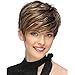 QianBaiHui Wigs for Women Short Fluffy Brown Mix Blonde Hair Wigs with Bangs Heat Resistant Synthetic Hair Wig + Wig Cap (Brown Mix-3) LDS001