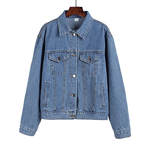 Dasior Women's Denim Jacket Long Blue Jean Jackets Button Down Casual