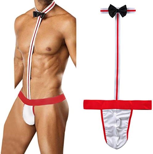 TAORE Womens underwear Clearance! Mens Underwear, Novelty Sexy Men Mankini Thong Underwear Waiter Costume Bodysuit Lingerie Briefs (Free Size, Red)