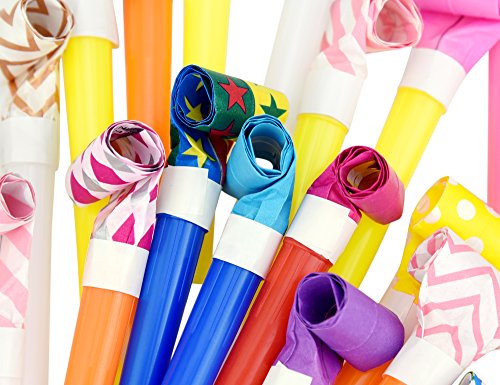 FiveSeasonStuff 100 Count Extra Long 5.1'' Blowouts| Party Blowers| Noisemakers| Whistles for New Year Party, Birthday, Assorted Colors