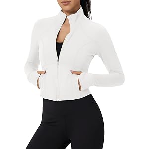 Aoysky Womens Cropped Workout Jackets Full Zip Up Slim Fit Lightweight Athletic Tops with Thumb Holes Pockets