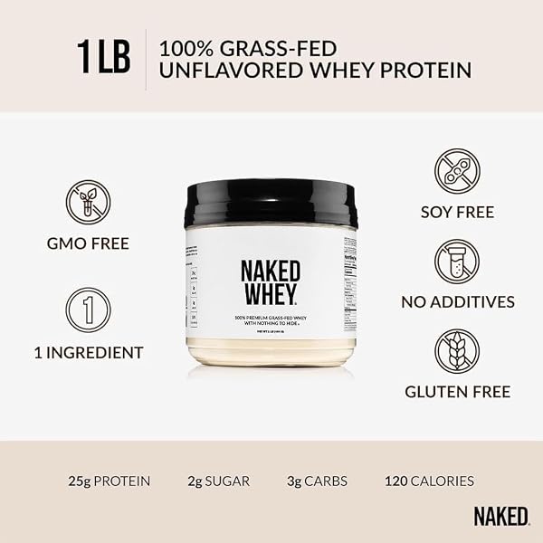 NAKED WHEY 1LB – ONLY 1 INGREDIENT, GRASS FED WHEY PROTEIN POWDER, NSF CERTIFIED, UNDENATURED, NO GMOS, NO SOY, GLUTEN FREE, STIMULATE GROWTH, ENHANCE RECOVERY – 15 SERVINGS