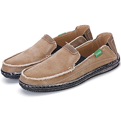 VILOCY Men's Slip on Deck Shoes Canvas Loafer Vintage Flat Boat Shoes ...