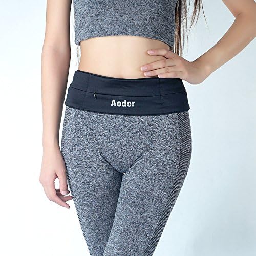 Aodor Running Belt Waist Pack - Reflective Strips - for Men Women to Enjoy Workout, Cycling, Hiking, Walking, Running - Black-M