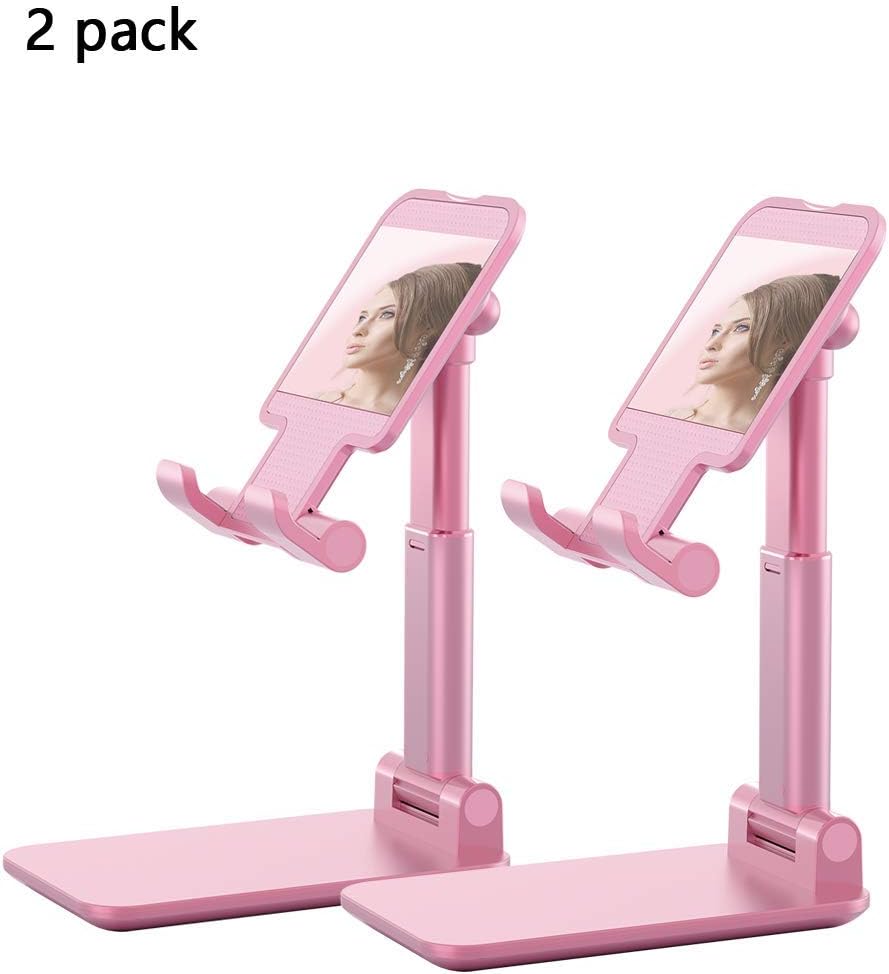 Foldable Cell Phone Stand, Angle Height Adjustable Desktop Phone Holder Cradle Dock Compatible with Mobile Phone/iPad/Kindle/Tablet (Pink(2 pack))