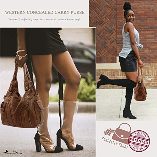 Concealed Carry Womens Satchel Shoulder Bag Ultra Soft Washed Leather Handbags Ladies Roomy Hobo Bag with Detachable Holster SW MWC-G019BR