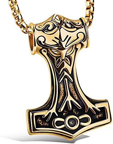 Apopo Thor's Hammer Necklace Vintage Axe Pendant with 22”chain - gold