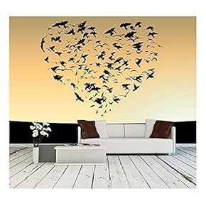 Illustration of Flight of Birds in The Sky in The Form of Heart - Removable Wall Mural | Self-Adhesive Large Wallpaper - 66x96 inches