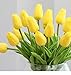 Montout 12PCS/Set PU Stunning Holland Tulip Flower Real Touch Artificial Silk Flowers Arrangement Bouquet Home Room Office Wedding Party Decor (Yellow)
