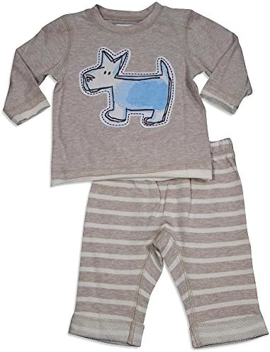Pepper Toes - Baby Boys Long Sleeve Dog Pant Set, Natural, Ivory 30339-9Months