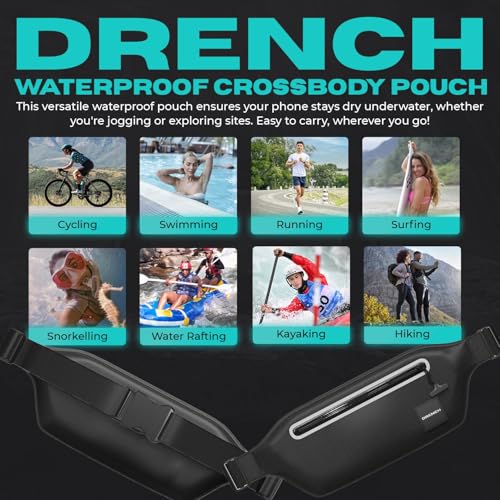 Drench 100% Underwater Waterproof Fanny Pack. Waist Pack. Submersible Waterproof Phone Pouch. Dry Bag for Swimming, Boating, SUP & Snorkelling. Underwater Phone case. Floating Belt Bag