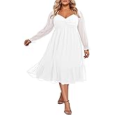 Talisea Plus Size Dresses Sweetheart Neckline Long Sleeves Chiffon Party Cocktail A Line Curvy Womens Midi Dress