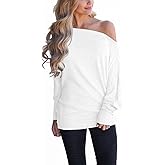 Lacozy Women's Off Shoulder Long Sleeve Oversized Pullover Sweater Knit Jumper Loose Tunic Tops