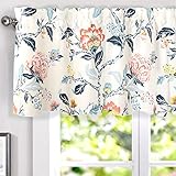 DriftAway Ada Botanical Print Lined Flower Leaf Thermal Insulated Window Valance Rod Pocket 52 Inch by 18 Inch Plus 2 Inch Header Ivory Blue Blush Gray 1 Pack