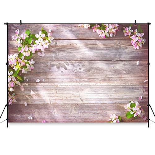 COMOPHOTO Wood Photo Studio Backdrop for Photography 7x5ft Pink Floral Wooden Rustic Spring Photobooth Background Party Decorations Props
