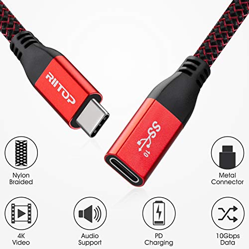 USB C Extension Cable Short 2ft, RIITOP USBC Male to Female Braided