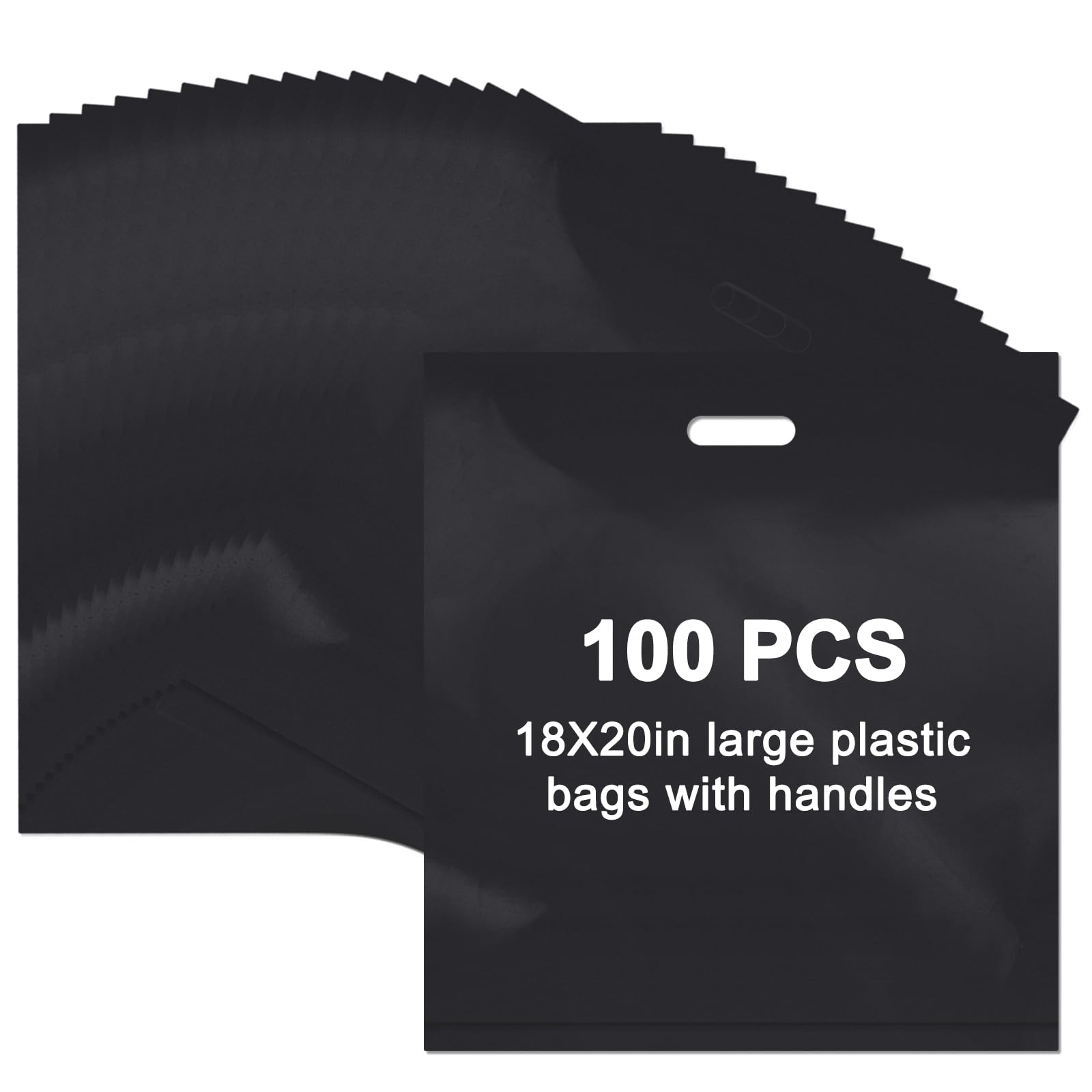 Photo 1 of Maitys 100 Pcs 18"x20" Large Plastic Bag with Die Cut Handle Black Plastic Merchandise Shopping Bags for Retail, Gifts, Trade Show and More