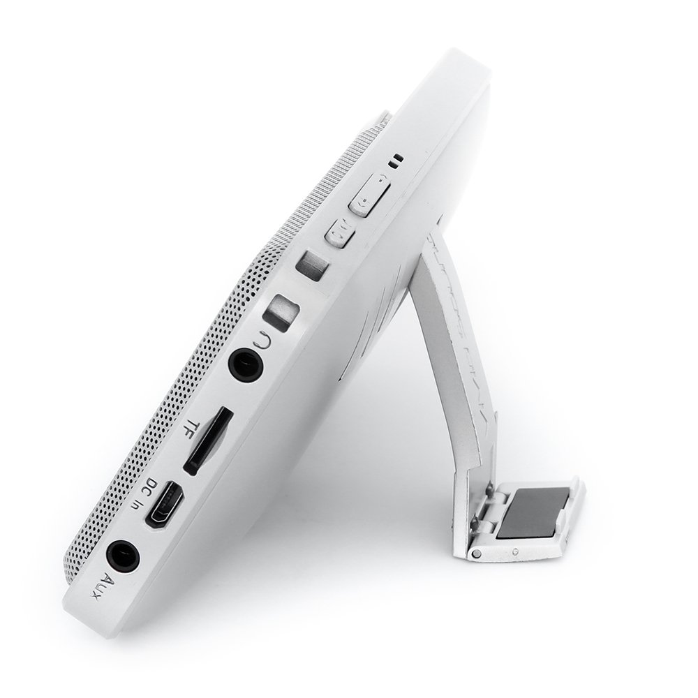 SHABA Ultra Slim Pocket Portable Bluetooth Speaker with Phone Stand, LED Light, TF Card, FM Radio, Speakerphone, Recorder (Sliver)