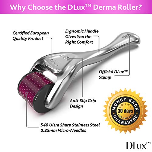 Microneedle Derma Roller with Protective Kit and Ebook :: New 2019 Model :: Stainless Steel 0.25mm Microneedles :: 540 Exfoliating Needles :: Micro Roller for Face ::"Deep Purple" Beauty Roller