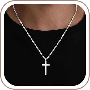 925 Sterling Silver Cross Necklace for Men , 3MM Rope Chain Cross Necklace | 3MM Diamond Cut Rope Chain Silver Cross Necklace
