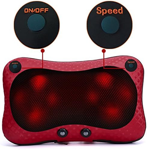Shiatsu Deep Kneading Massager Pillow, Double Button Adjustable Speed Electric Massage Pillow Relax Neck Sooth Shoulder Relieve Back Pain for Office Cars and Home（Red）