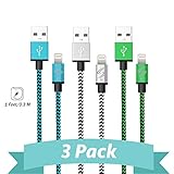 StyleTech Inc. Aluminum Nylon Braided Series 1 Feet 8 Pin Lightning Syncing/Charging Data Cable for iPhone 7/6s/6/5/5s/SE/Plus iPad Mini/Air/Pro (3.) Blue - White - Green)