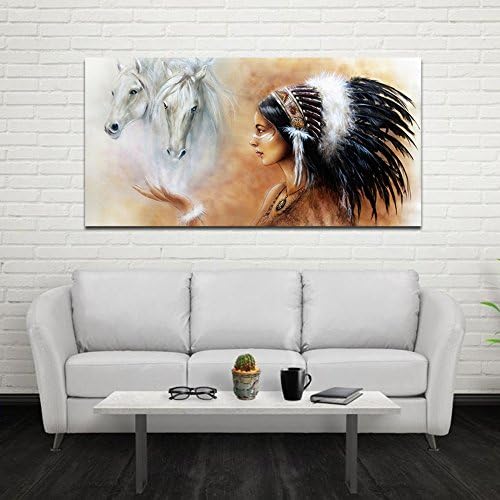 Frameless Abstract Oil Painting Native American Indians Huge Wall DecorL