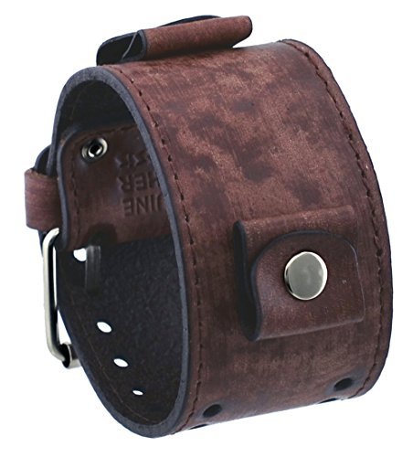 Nemesis #FLBB-B 26mm Lug Width Wide Vintage Tan Brown Leather Cuff Wrist Watch Band