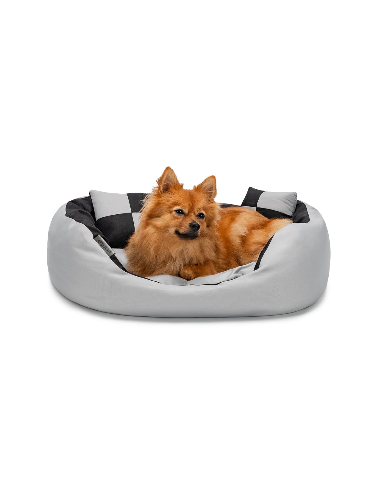lionto Dog bed 4-in-1 with reversible cushion in Oxford, 65x50 cm, scratch-resistant pet bed with deep entry for cats and dogs, incl. decorative pillow, water-repellent, black/grey