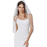 azaleas Bridal Wedding Veil Crystal Beaded Edge Wedding Veil With Comb 1 Tier (Off-White - 100cm/39in)