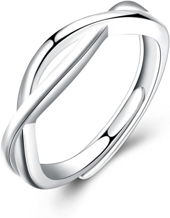 Zolkamery Glossy Ring for Women & Men 925 Sterling Silver Open Adjustable Couple Ring Unisex Knot Promise Partner Band Ring Anniversary Love Gift for Wife Husband Girlfriend Boyfriend