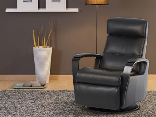 IMG Peak Motorized Power Swivel Glider Relaxer Recliner Chair in Large in Trend Smoke Leather with Espresso Wood and a Duel Sensor