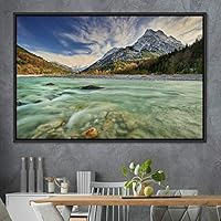 Framed Canvas Wall Art Calming Waters Aerial Cool Lake Landscape Multicolor Photography Realism Relax/Calm - 16x24 inches
