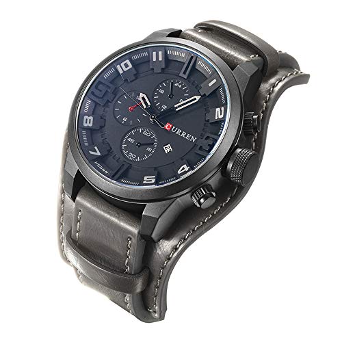 Curren - Reloj de pulsera analógico de piel para hombre, con fecha, 3 esferas decorativas - Imagen 3
