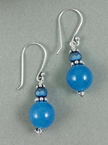 Blue Candy Jade Gemstones Sterling Silver Earrings with Matte Sapphire Blue Crystals