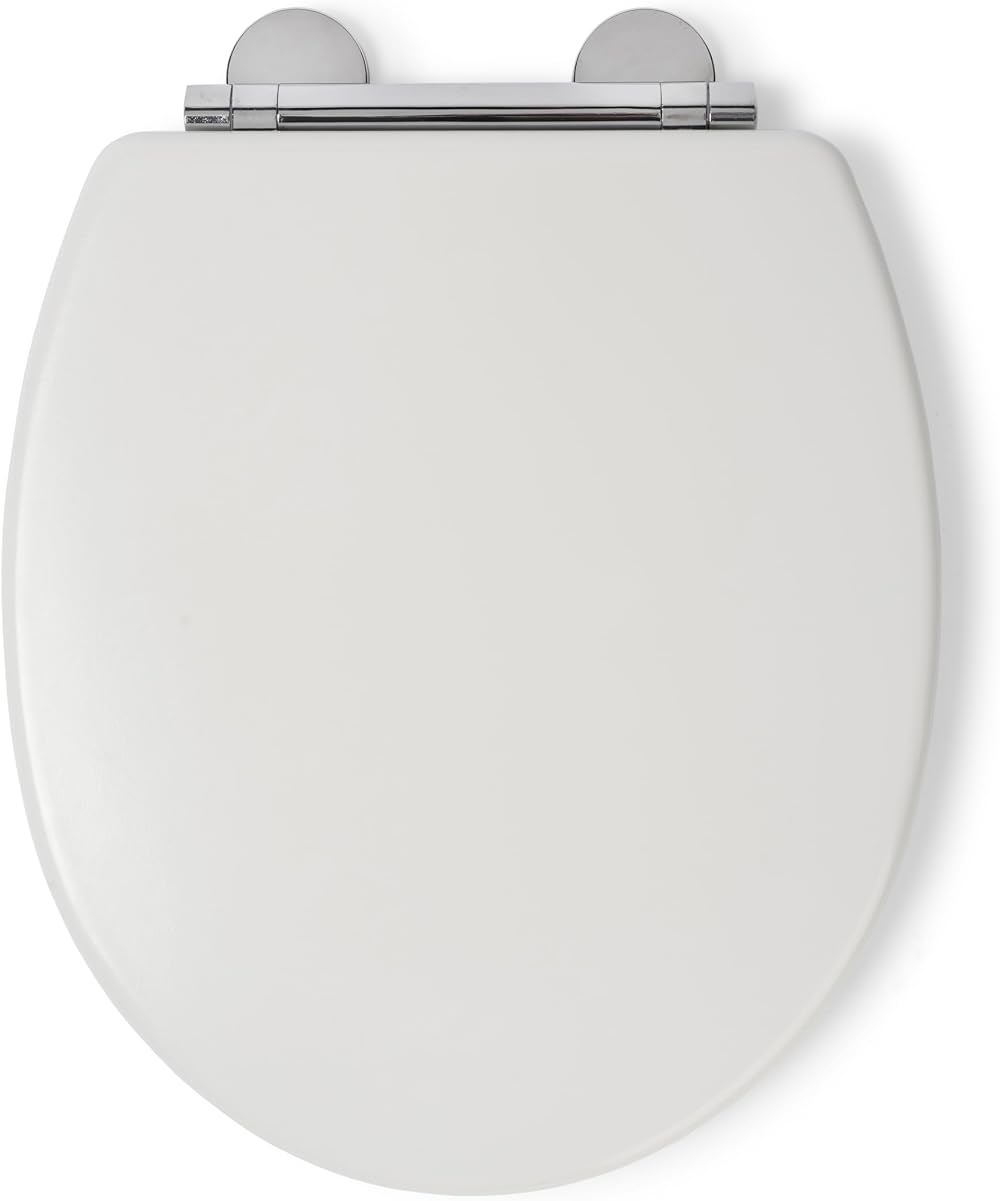 Croydex Lugano White Wooden Soft Close Toilet Seat Quick Release Antibacterial