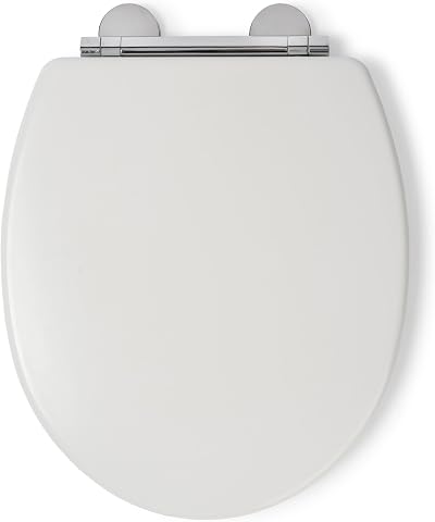 Croydex Lugano White Wooden Soft Close Toilet Seat Quick Release Antibacterial