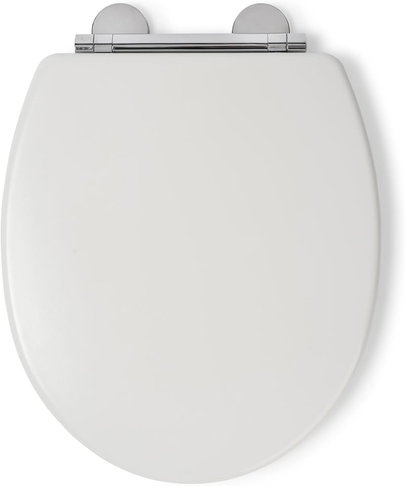 Croydex Lugano White Wooden Soft Close Toilet Seat Quick Release Antibacterial